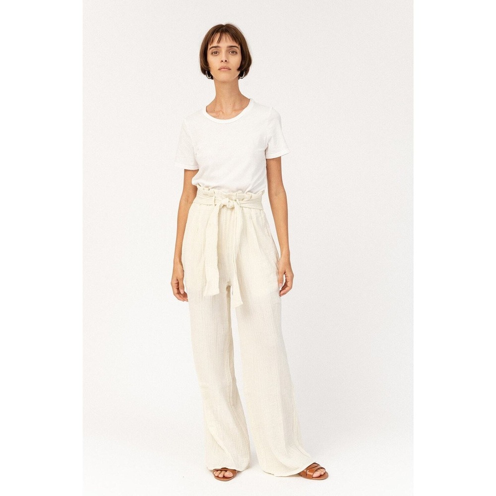 Mara Hoffman Pants Women Extra Small Cream Gauze Cotton Paperbag Tie Waist